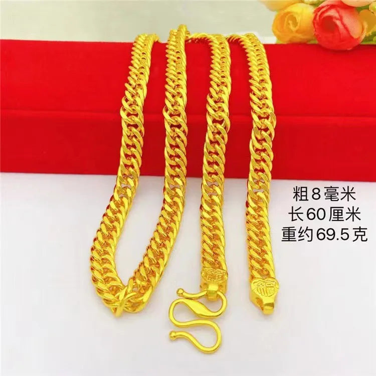 Luxurious 999 24K genuine gold men's flat chain Boss necklace, simple and elegant, men's boss gold jewelry necklace