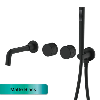 AITANA Luxury Bathroom Wall Mounted Bathtub Faucet Gunmetal Gray Brass Dual Handle Cold Hot Water Mixer 2 Function Embedded