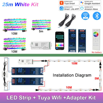 1-25M RGB Addressable COB LED Strip Light 24V WS2811 Pixel LED Strip Tuya WiFi RGBIC LED Ribbon Light Kit For TV Room decoration