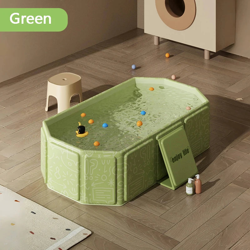 1PC Green and White Children's Portable Thick Folding Bathtub, Suitable for Travel