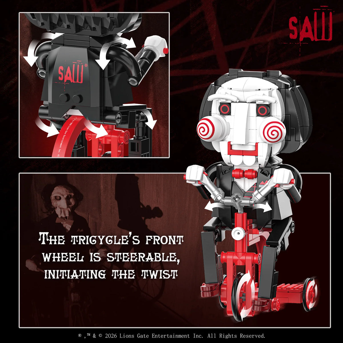 JAKI SAW Billy the Puppet on Tricycle Building Blocks 261pcs Official Movie Licensed Figure Gift
