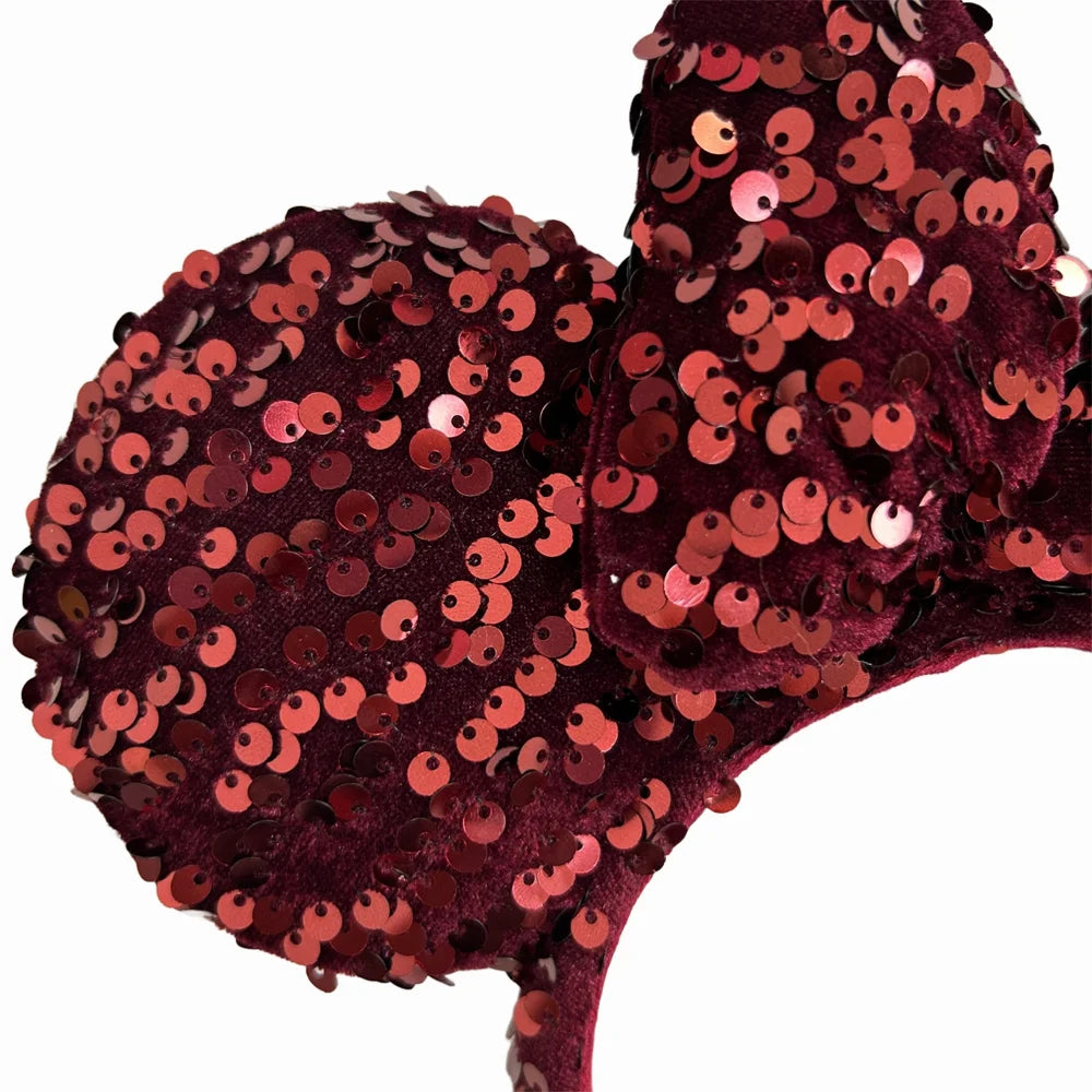 2025 Disney Solid Color Minnie Mouse Ear Headband Large Sequin Hairbands Party Christmas Halloween Cosplay Costume for Girls