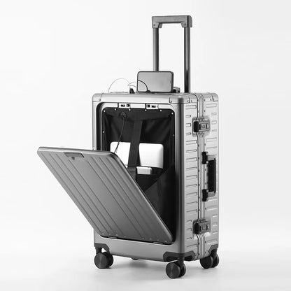KLQDZMS Suitcase Front Opening Boarding Box Full Aluminum Magnesium Alloy Trolley Case 20 "24 Inches Multi-function Luggage