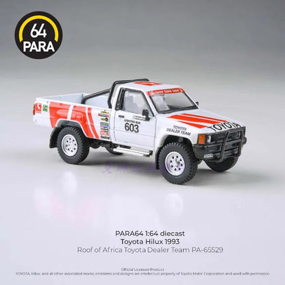 PARA 1:64 Toyota Hilux Roof of Africa 1993 DealerTeam Casted imitation alloy car model, boys' toy collection decorative item.