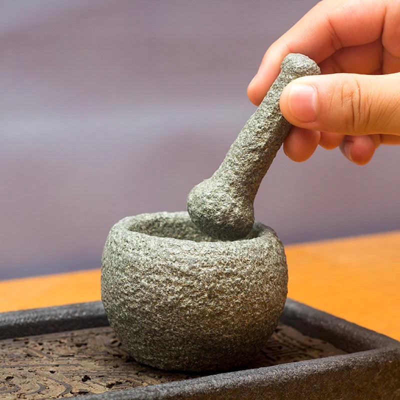Mortar Pestle Natural Stone Handmade Zen Premium Tea Pet Spice Grinder Chinese Tea Ceremony Home Kitchen Gift for Tea Lovers