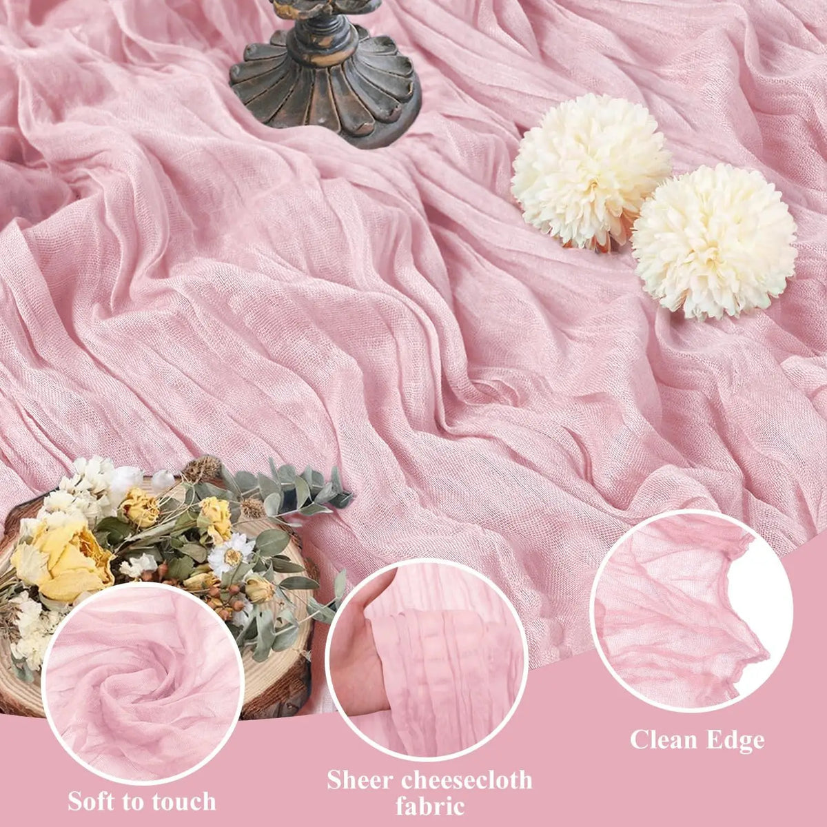 1PCS/6PCS 90*300CM Light Pink Cheesecloth Table Runner Boho Gauze Fabric Rustic Sheer Table Runners For Wedding Bridal Shower