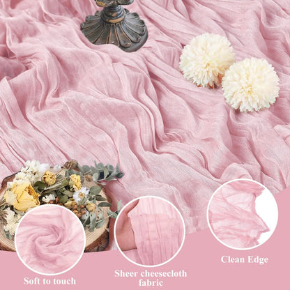 1PCS/6PCS 90*300CM Light Pink Cheesecloth Table Runner Boho Gauze Fabric Rustic Sheer Table Runners For Wedding Bridal Shower