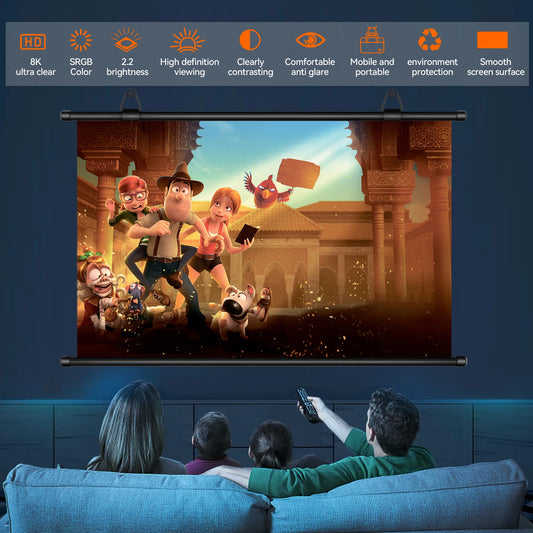 HD Projector Screen 16:9 No-hole Wall-mounted Home Projection Screen 60/72/84/92/100/110/120/133inch
