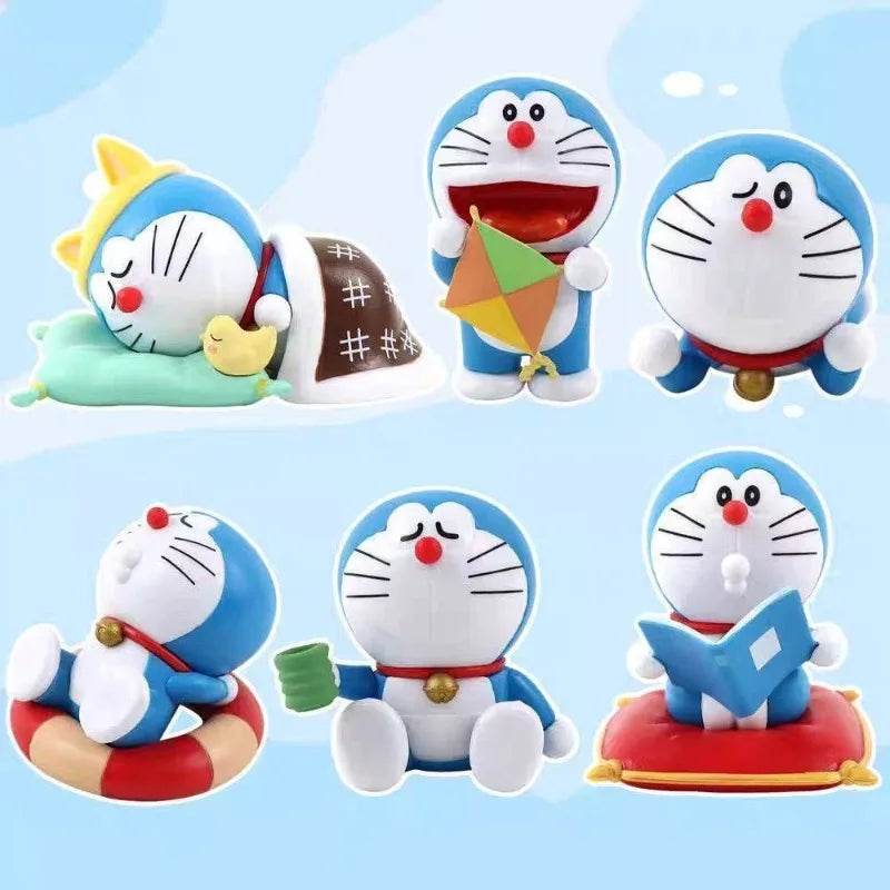 6Pcs Doraemon leisure time figurine trendy toy model cartoon decoration desktop cute cake ornament festival gift for best friend