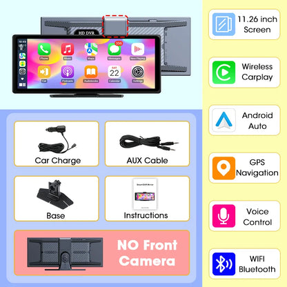 Develuck New 11.26'' 4K Car DVR Wireless CarPlay Android Auto Multimedia Player IPS Touch Screen Bluetooth Video Recorder FM AUX