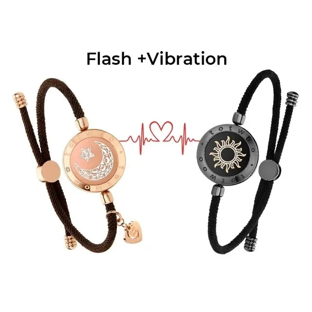 Long Distance touch Light up & Vibrate Bracelets for Couples, Long Distance Relationship Gifts Smart Sun&Moon Love Bracelet