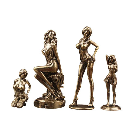 Brass Bikini Girl Sculpture Retro Figurine Art Deco Desktop Ornament Unique Office Desk Decor Collectible Gift For Adult