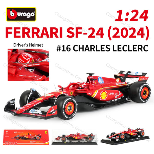 Bburago 1:24 Ferrari 2024 SF24 SF23 F1-75 F1 Raing Charles Leclerc Formula Car Static Diecast Alloy Model