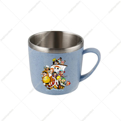 One Piece Water Cup Cartoon Anime Print Stainless Steel Drinking Glass Luffy Double Layered Heat-resistant Coffee and Milk Mug