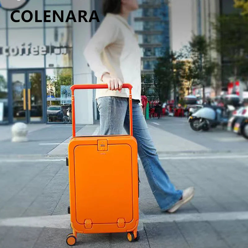 COLENARA Luggage New 20 Inch Women's Boarding Case Front Opening Laptop Trolley Case 24"26" Student Carry on Travel Suitcase