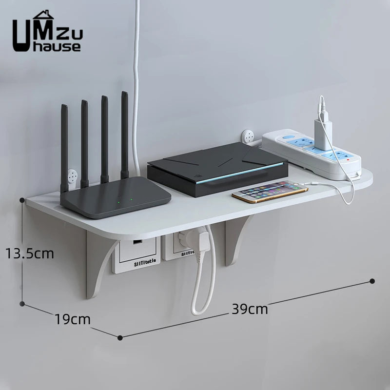 Wall Mount Floating Shelf with Hook Router Camera Power Strip Projector Set Top Box Hanging Storage Holder Home Office Organizer