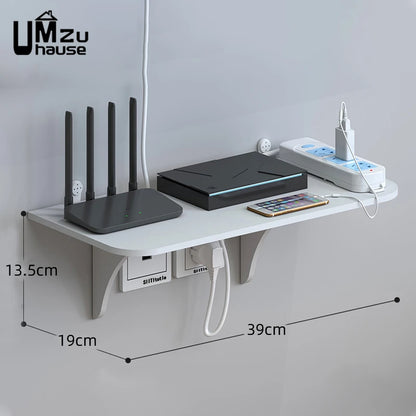 Wall Mount Floating Shelf with Hook Router Camera Power Strip Projector Set Top Box Hanging Storage Holder Home Office Organizer
