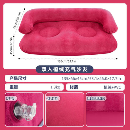 Inflatable Double Sofa 2 Person Air Couch Thickened PVC Flocking Portable Foldable Lazy Sofa Waterproof Inflatable Lounger