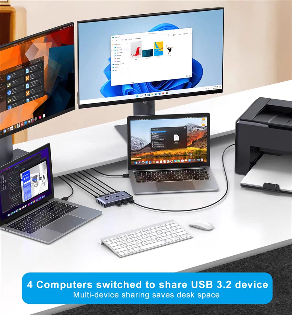 10Gbps USB 3.2 Switch 4 Computers Share 4 Peripherals 4 Port USB 3.0 Switcher for Mouse Keyboard Printer with Remote and Cables