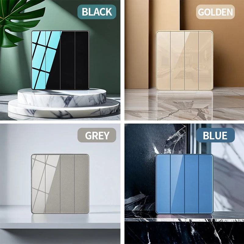 86X86MM Tempered Glass Wall Switch Socket EU FR UK Standard USB Charging Port 10A/13A 250V 1/2/3/4 Gang Crystal Panel
