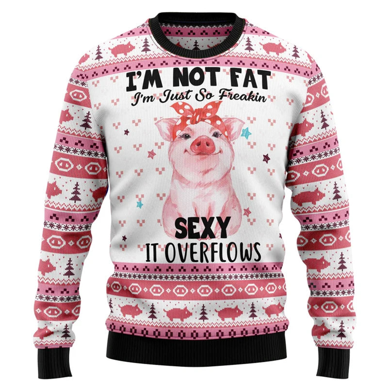 Cute Pink Pig Graphic Ugly Christmas Sweater Men 2026 Merry Christmas Long Sleeve Pullovers Tops Family Festival Sweatshirts