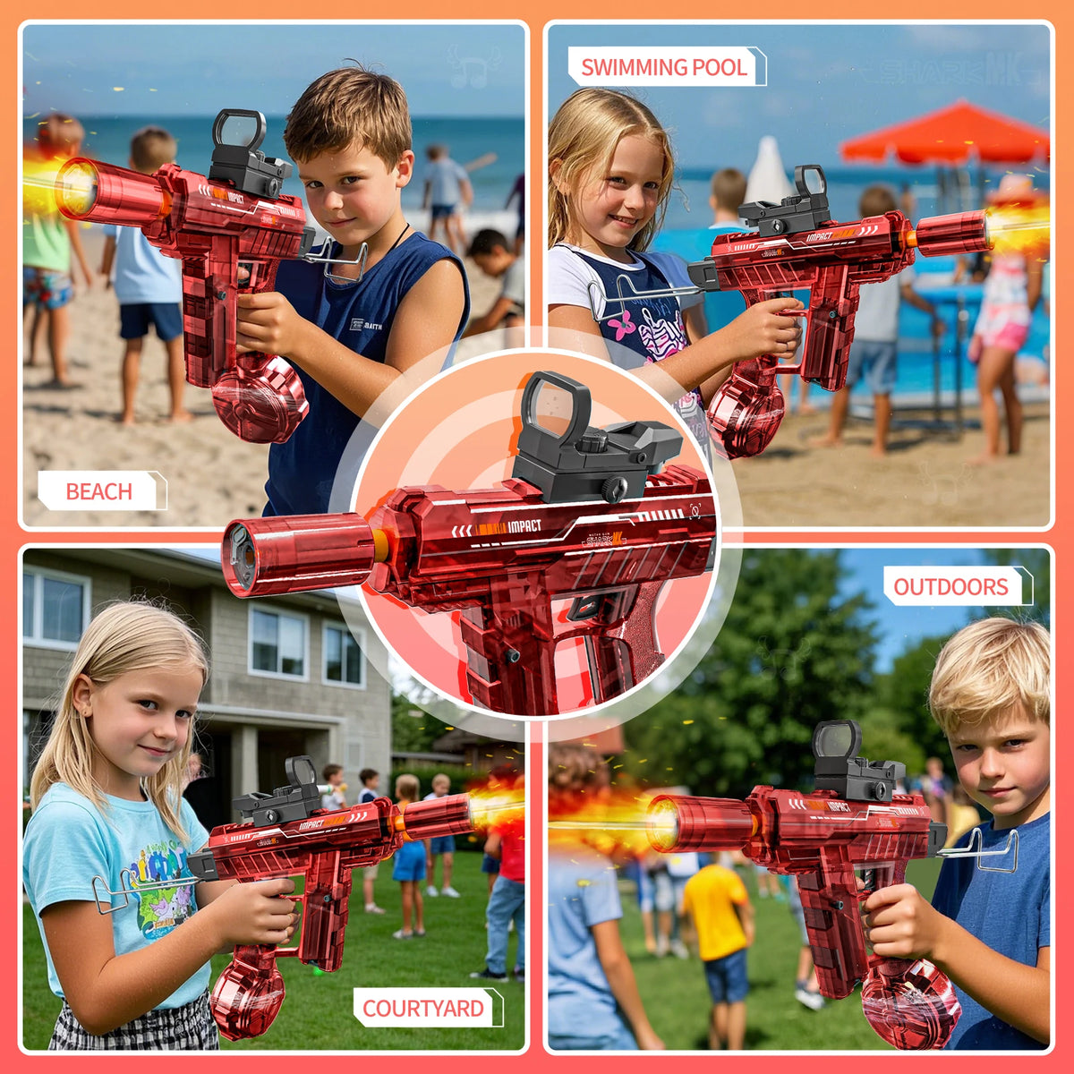 Flashing Lights UZI Electric High-Speed Continuous Water Gun, Children's Toy, Men's Large Capacity Water Gun