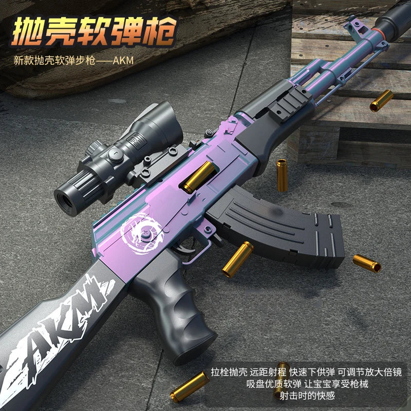 Ak47 Assault Rifle Manual Repeating Shell Ejection Soft Bullet Toy Gun Children Boy Simulation Toy Gun Akm Perfect Gift