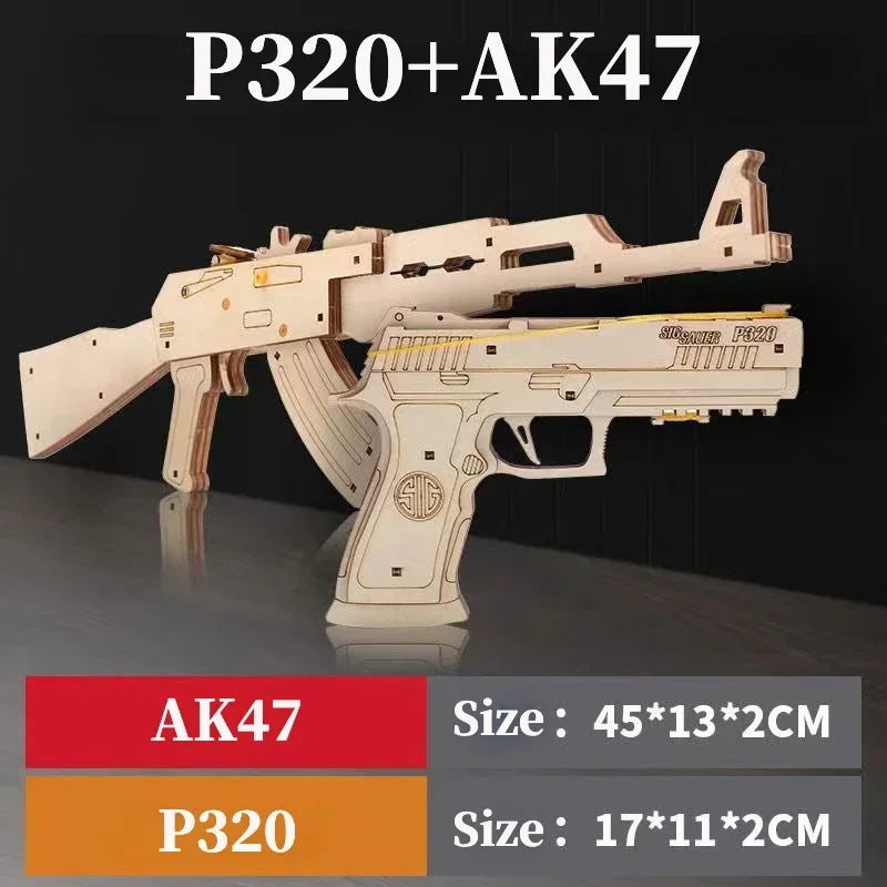 3D Wooden Mechanical Guns Shooting Models Building Block Assemble Outdoor Sport Puzzle Toy for Children Creative Gift