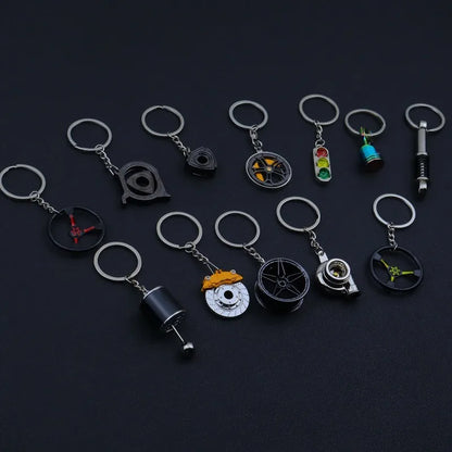 Stainless Steel Car Keychains Brake Disc Turbocharger Gear Design Keyrings Creative Mechanical Car Parts Keychain Gift for Men
