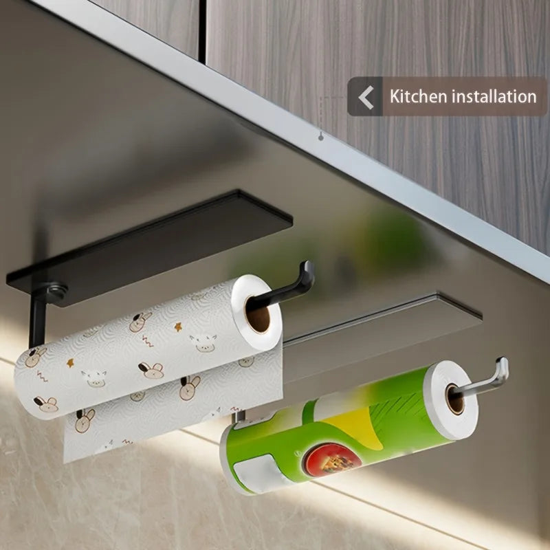1 PCS Modern Kitchen Tissue and Towel Rack, Made Sturdy Metal, No Need for Drilling Installation, Saves Space, Suitable for Home