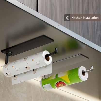 1 PCS Modern Kitchen Tissue and Towel Rack, Made Sturdy Metal, No Need for Drilling Installation, Saves Space, Suitable for Home