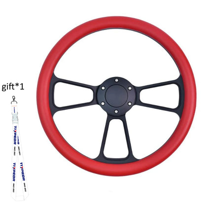 Universal 14 Inch 350mm Classic Retro Microfiber Leather Steering Wheel Black Chrome Plated Three Spoke Bracket 7mm Thick