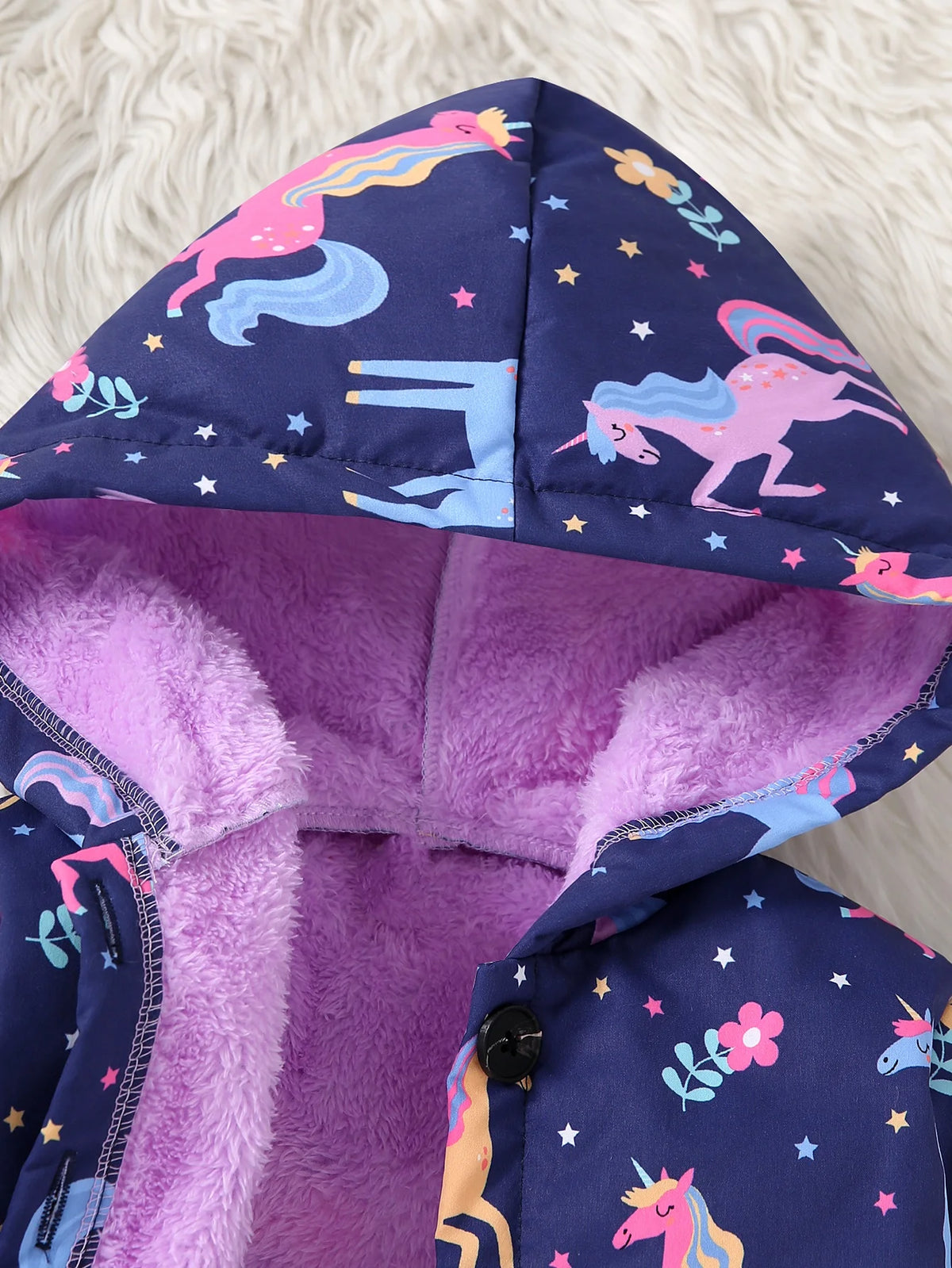 Autumn/Winter Fleece Warm And Cold Proof Girls' Colorful Printed Hooded Jacket For Casual Outings Medium To Long Length Jacket