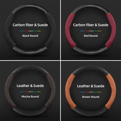 Suitable for Dacia Suede Matte Carbon Fiber Texture Steering Wheel Cover, Suitable for Models Such as Sandero Stepway, Duster, Jogger, Bigster, Spring, Electric, Cargo, Logan, Etc., Black Mocha Car Accessories