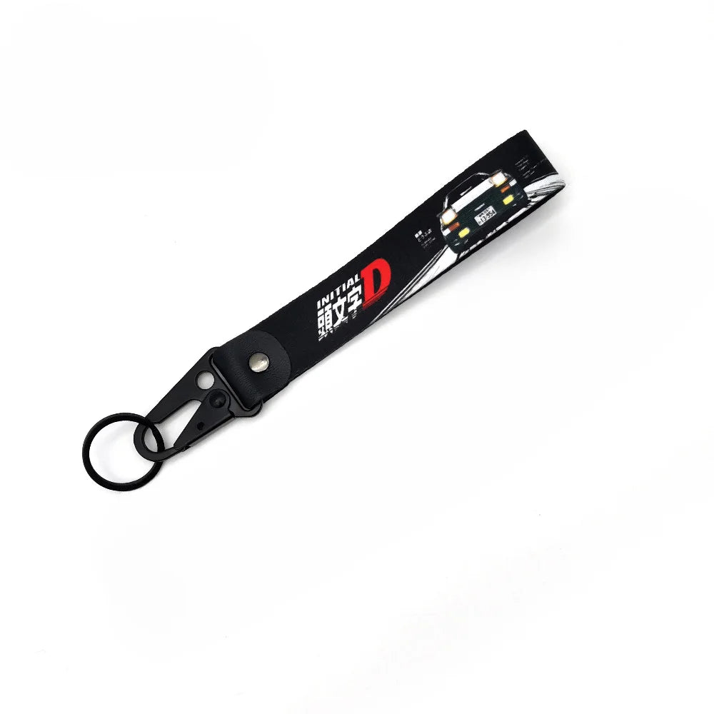 Newest JDM Style Car Keychain Nylon Initial D Gift Lanyard Keyring Auto Key Steel Spring Clip Key Starp Key Pendant
