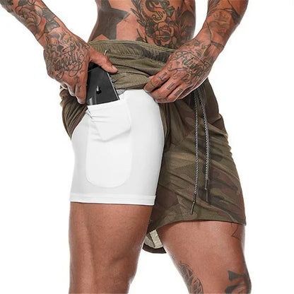 2025 Summer Running Shorts Men 2 in 1 Sports Jogging Fitness Shorts Training Quick Dry Mens Gym Men Shorts Sport gym Short Pants
