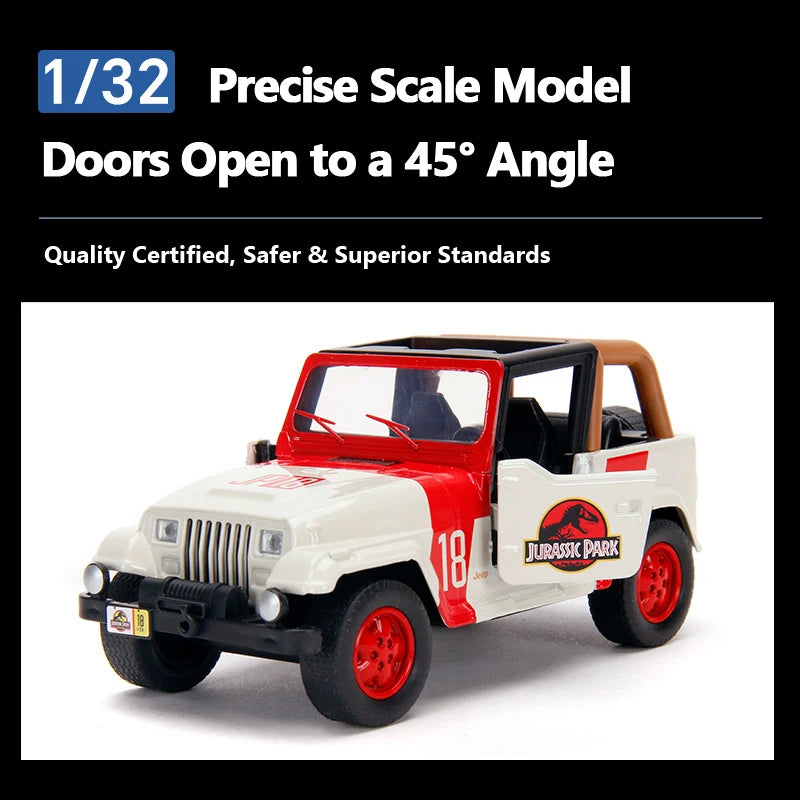 JADA Hollywood Rides: 1992 Jeep Wrangler 18 Jurassic Park 1:32 Die-Cast Model Car JD32129