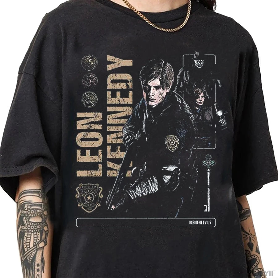 Resident Evil 2 Leon Claire Rpd Station Acid Wash Oversized Cotton T Shirt 2026 Horror Game Graphic Tee for Men Women