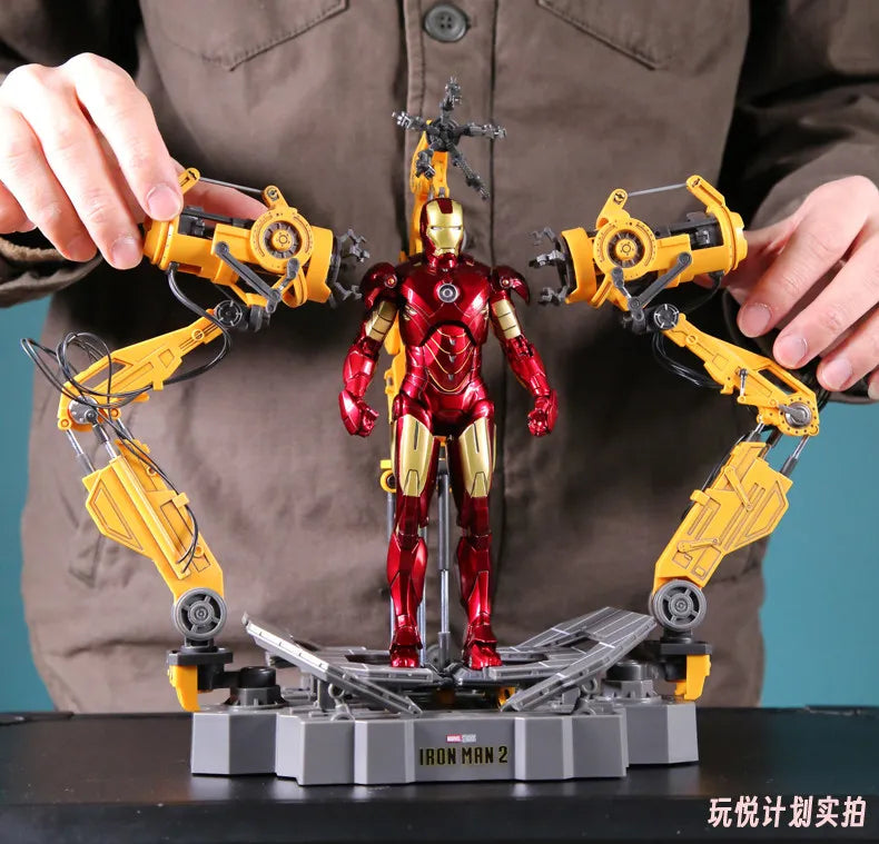 ZD MK6 MK4 Toy Iron Man WITH SUIT-UP GANTRY LED Circular Armor Dismantling Platform  Anime Tony Stark Model Action Figure Gifts