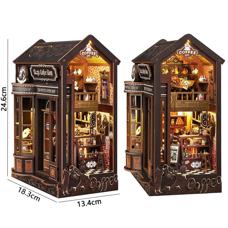 Magical DIY Book Nook Kits Miniature Doll House With LED Light 3D Puzzles Building Wooden Bookshelf Bookend Toy For Adults Gifts