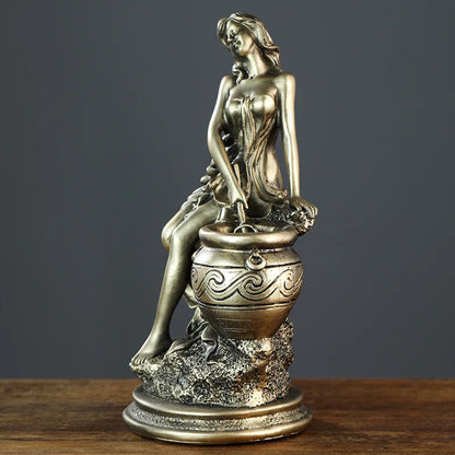 New Desktop Decoration Resin Crafts European Retro Imitation Copper Ornaments Sexy Maiden Figurine Resin Figure Sculpture Greek