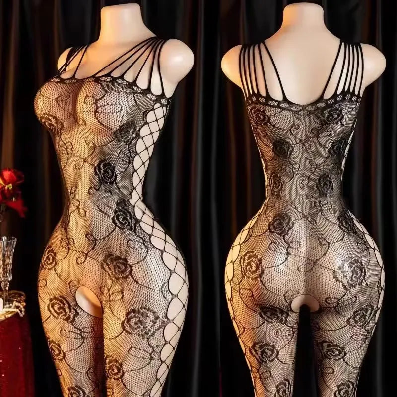 Women Open Crotch Bodystocking Lingerie Black Underwear Body Suit Sexy Crotchless Costume Teddies Bodysuits for Adult Female