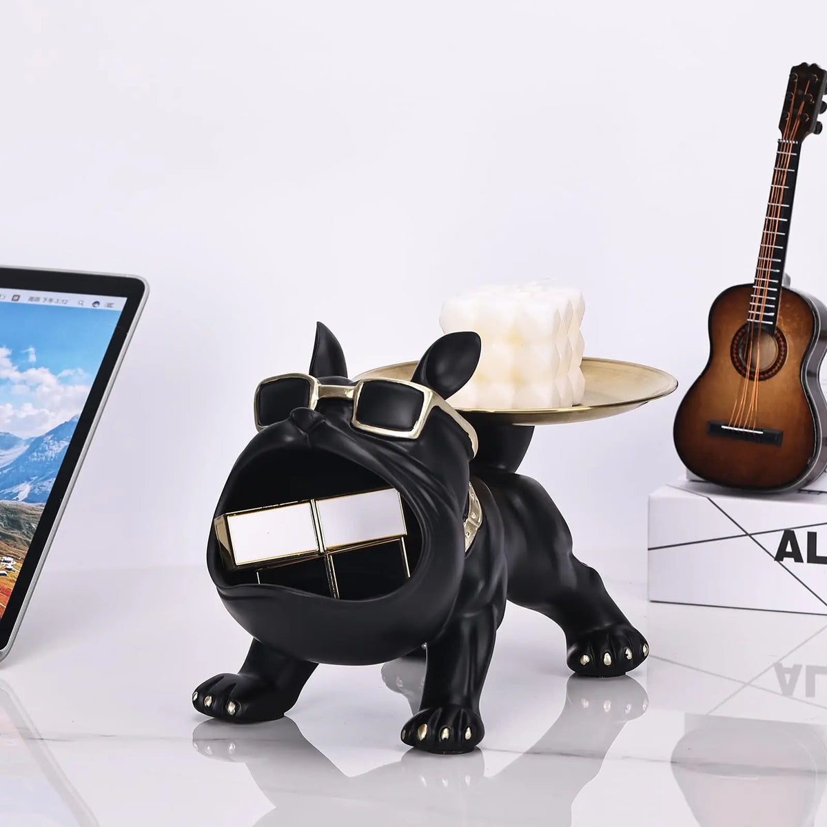 Resin Dog Figurine Statue Craft Animal Ornament with Storage Box Puppy Sculpture Home Decor Artwork