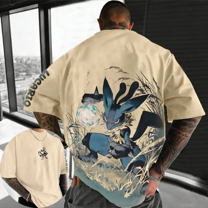 Oversized Cosplay Costumes Pokémon Lucario Summer 2026 New Product Harajuku Anime Printed Y2K Hip Hop Casual Unisex T-shirt