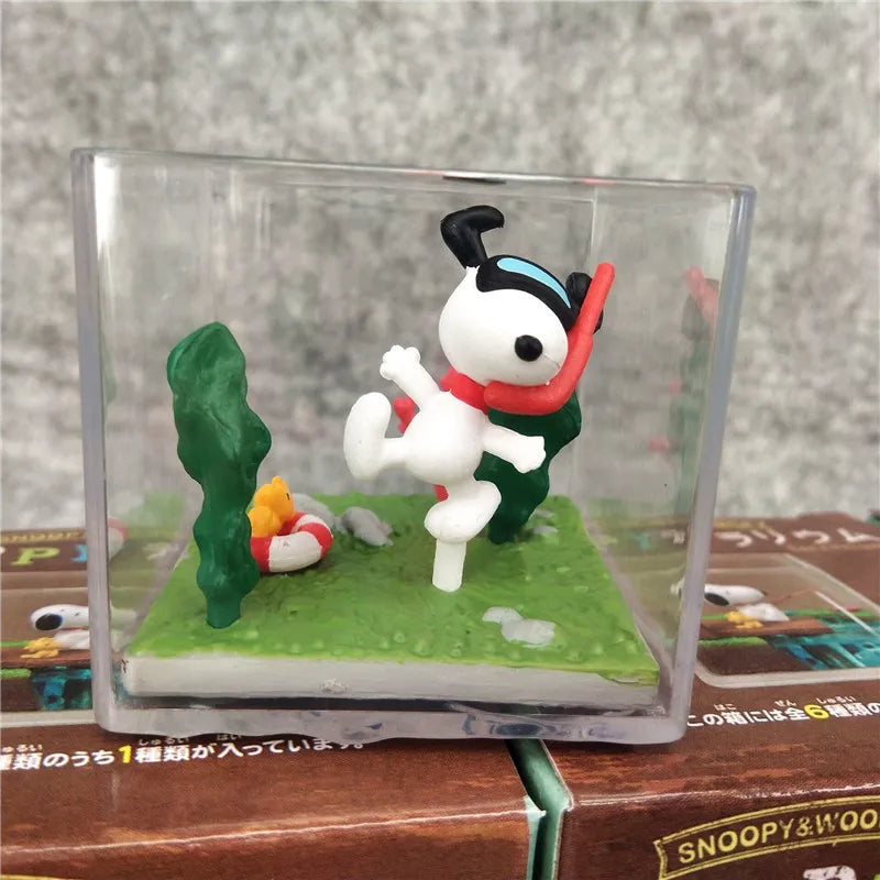 Anime Figures Snoopy Pleasant Holiday Miniature Tourism Scene Blind Box Toy Model Collection Ornament  Birthday Gifts