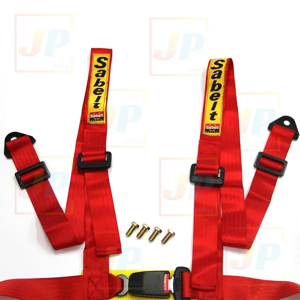Universal 2" Car Seat Belt - JDM Sabelt Racing 4-Point Snap-In Safety Harness,Drifting Style Bolt Mounting, Interior Accessory