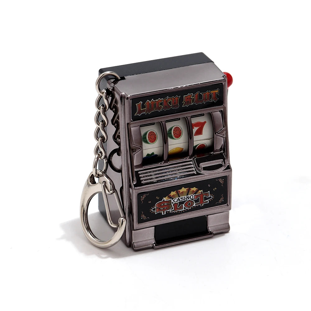 Mini Gambling Slot Machine Key Chains Creative Arcade Pocket Fruit Lucky Jackpot Gadget Antistress Toy Funny Games Keychain Ring
