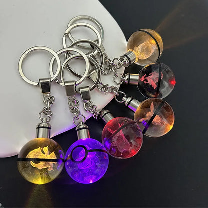 Pokemon Crystal Ball 3D Pikachu Mewtwo Mew Gengar Night Light Pokeball Crystal Keychain Anime Action Figure Toy Birthday Gift