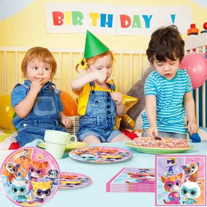 Superkittie Birthday Party Decoration Tableware Tablecloth Plate Cup Napkin Balloon Cake Decor superkitties Party Favors Supply