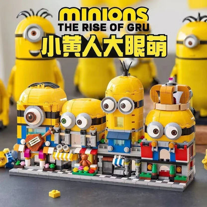 4-in-1 Minions Street View Building Blocks Series Boys and Girls Assemble Toys 3D Stereoscopic Children's Birthday Gifts